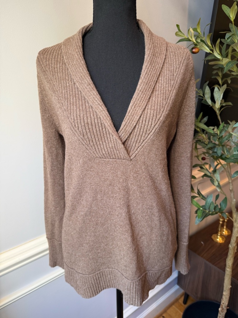 Eddie Bauer Brown Wool Blend Shawl‎ Collar Sweater Small Cozy